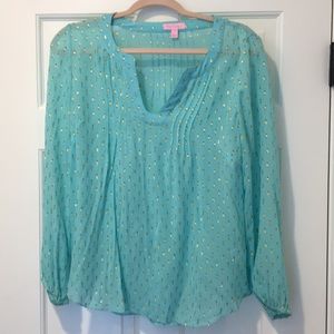 Lily Pulitzer aqua metallic silk blouse 💫🏝